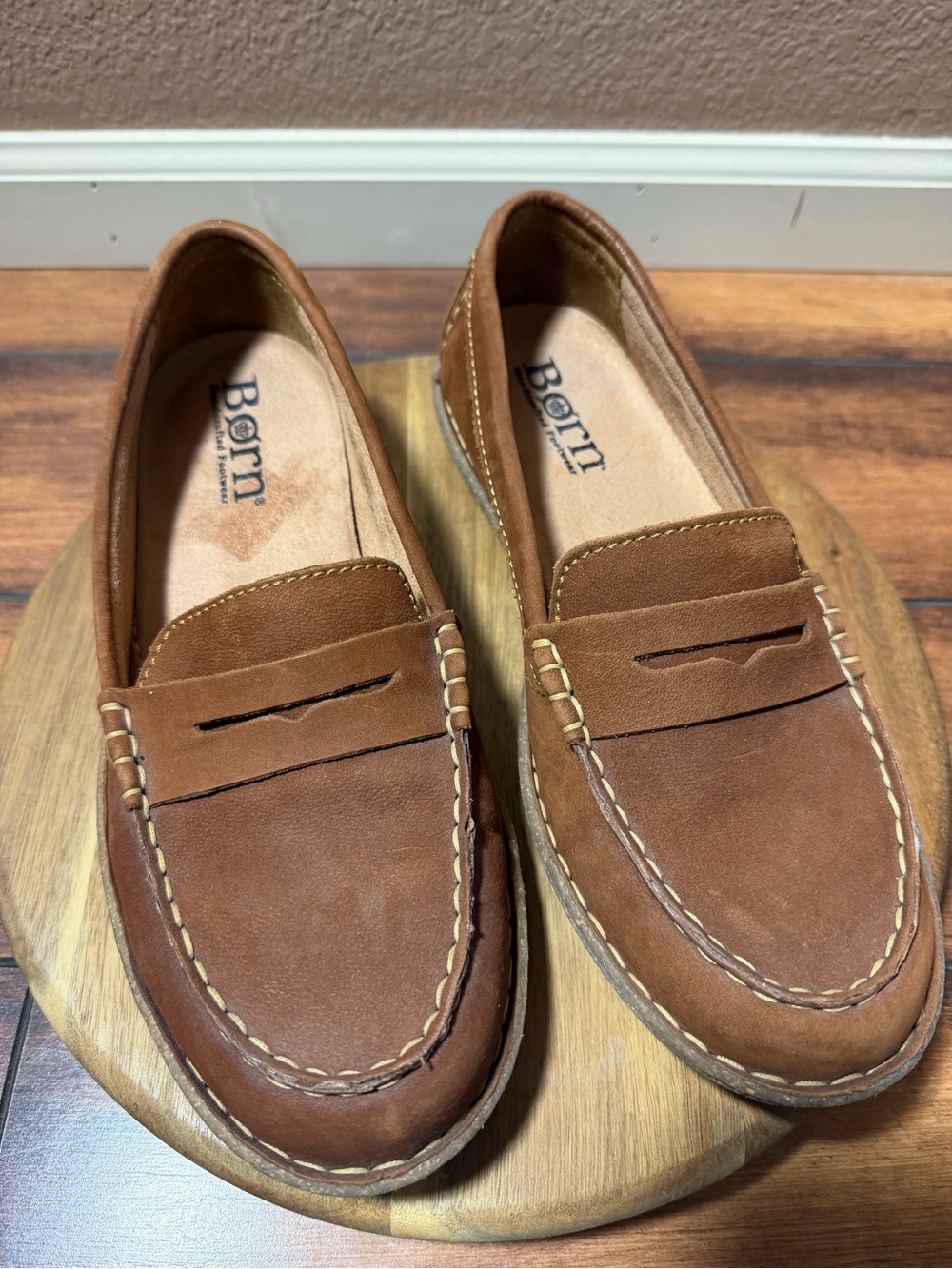 Born Brown Leather Penny Loafers Size 8.5